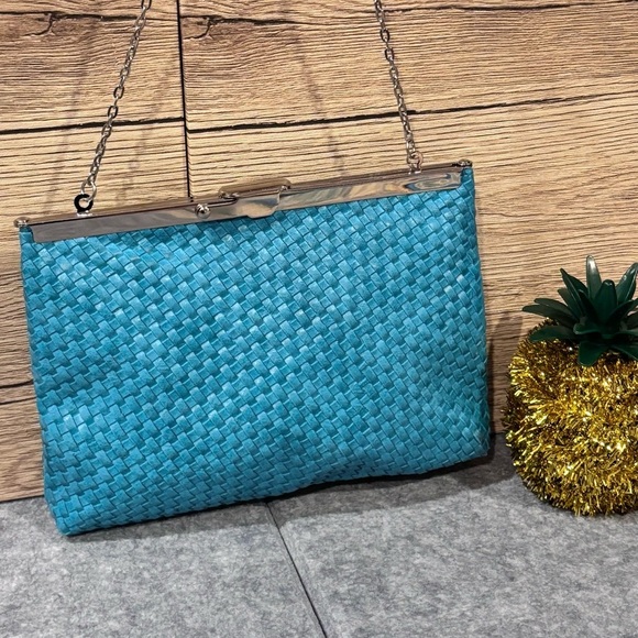 💙 Vintage Jessica McClintock Turquoise Leather Handbag 💙 - Picture 2 of 10